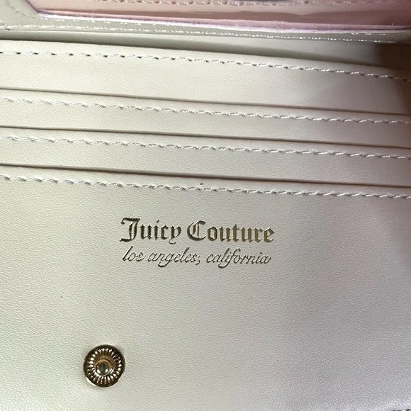 Juicy Couture Black Faux Leather Gold Bifold Beaded Heart Wallet Zipper NEW NWT - Picture 8 of 14